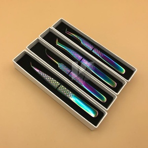 Pinzas de extensión de pestañas de acero inoxidable sostenibles japonesas 45 ° y 90 ° Rainbow Diamond Grip Punta puntiaguda Pinzas de volumen - Product Image 4