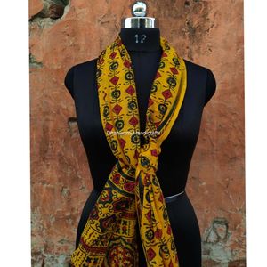 Écharpe en coton imprimé à la main, tissu doux jaune, teinture naturelle, vente en gros, Dupatta ajakhe, 100% - Product Image 4