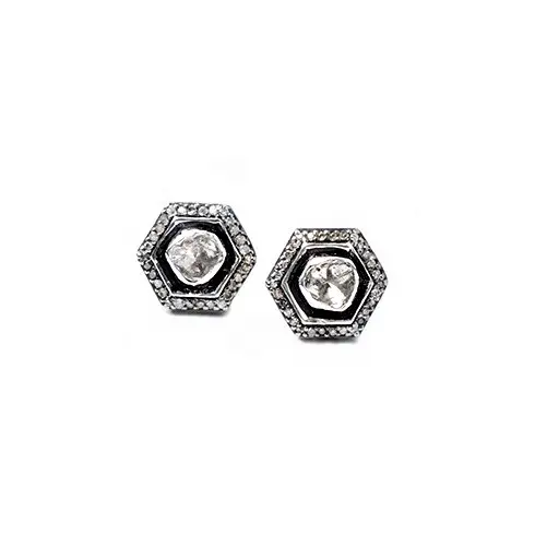 Personalizza il prezzo di fabbrica diretto Hexagon 925 Sterling Silver Collection Natural Pave Diamond Polki per le donne