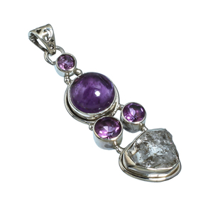 Conjunto de bisel de corte redondo de Plata de Ley 925, colgante hecho a mano de piedras preciosas de amatista, joyería fina de plata 925, colgantes y dijes - Product Image 1