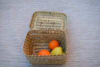Boîte à lunch en osier de style vintage avec motif carré, design inspiré d'un sac à main, fermeture à deux poignées, couvercle, Moroccansoul, unisexe