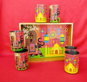 Vente chaude Belle Décoratif Émail En Bois Plateau De Service Coloré Rectangle Autocollant - Product Image 1