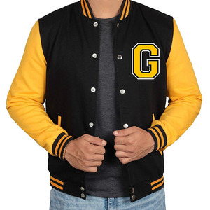Veste de baseball Varsity personnalisée OEM pour homme, bleu et blanc, corps en laine, manches en cuir, style Letterman pour lycée - Product Image 4
