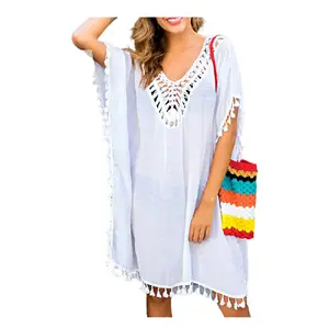 Vendita calda beach ricamo elegante top Beachwear per le donne elegante costume da bagno Beach Cover Up tuniche per le ragazze