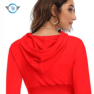 Sweat à capuche décontracté solide surdimensionné pour femmes manches longues haut court sport Fitness sweat col d'hiver coupe ajustée tissu tissé - Product Image 6