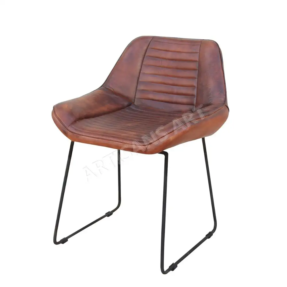 Accent lodge cadeira de couro marrom, cadeira rústica com assento acolchoado super confortável, cadeira de couro genuíno estofado, cadeira de estar