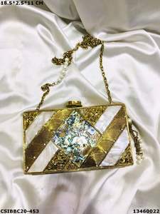 Designer Handcrafted Brass Evening <b>Bags</b> Elegant Ladies <b>Clutches</b> for Special Occasions Handmade Mother of <b>Pearl</b> - Product Image 6