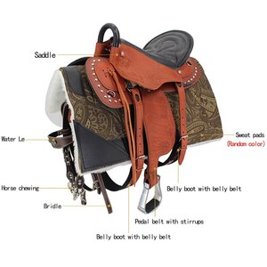 Juego Completo de Silla de Montar de Cuero Genuino, Arnés Tallado, Silla de Montar de Gran Resistencia para Caballos, Suministros Ecuestres, Marrón, HARBOUR INTERNATIONAL - Product Image 4