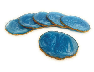 Posavasos de resina con borde azul y dorado para el hogar, posavasos de resina artesanal para regalo - Product Image 1