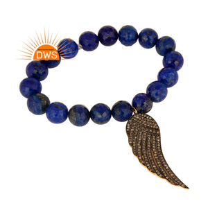 Set de pulseras de plata de ley 925 con lapislázuli Natural y hoja de diamante, joyería para mujeres - Product Image 1