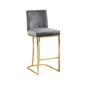 Heidi luxe Velours Comptoir Tabouret velours Gris en acier inoxydable en métal base de seat de tapisserie d'ameublement moderne tabourets