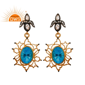 Hecho a mano azul Topacio blanco de piedras preciosas de Zirconia pendientes Earrings18k de moda chapado en oro pendiente de la joyería mayorista - Product Image 1