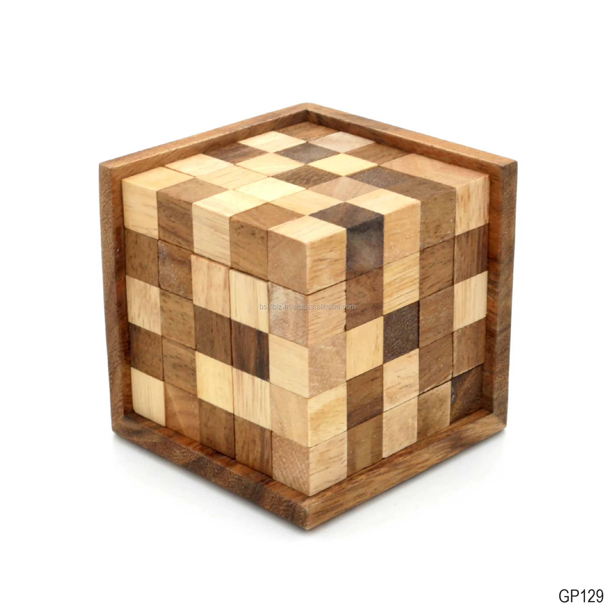 Pentominoes 3D Cube Made of Natural Wooden Craft Design for Challenging Brain Tease Thinking of Adults and Kids