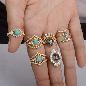 Anillo de compromiso único de oro amarillo de 14 quilates sólido con diamante turquesa real, joyería nupcial minimalista para boda, lote de joyería al por mayor - Product Image 4