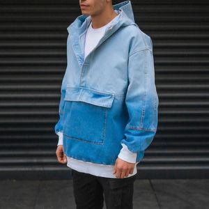 Chaqueta Vaquera Extra Grande para Hombre, 90% Algodón, 10% Poliéster, con Capucha, Cuello en V, Bolsillo Canguro, Cierre de Cremallera, Azul Wox J141, Ecológica - Product Image 6