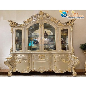 <b>White</b> & Silver Finish Modern Teak Wood <b>Display</b> <b>Cabinet</b> for Home Living Room Curio <b>Cabinet</b> - Product Image 1