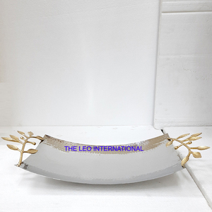 Aluminum Metal <b>Leaf</b> Shape Gold Plated Enamel Color Tray Sets of 3 Fancy Style Hot Selling Highest Quality Tray - Product Image 4