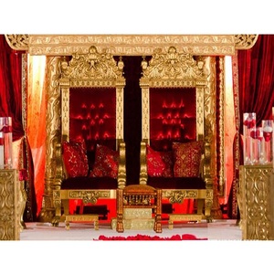 Loveseat-Conjunto de sillas de boda de color rojo real, sillón de novio de lujo, venta en línea, Asia, para escenario, Maharaja - Product Image 1