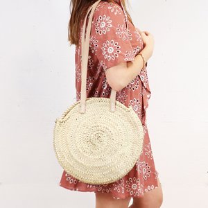 Round Summer <b>Beach</b> French Fashion Straw Basket <b>Bag</b> From MA with No Closure - Product Image 2