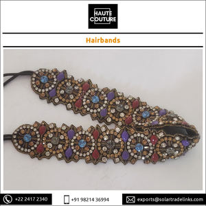 Gomas opacas bordadas a mano para niña, diadema con cuentas de cilindro, diademas de moda - Product Image 5