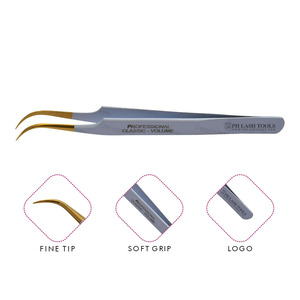 Super Quality Light Curved Eyelash Extension Tweezer Tip Gold and White Private Label, Fine Curved Eyelash Extension Tweezers - Product Image 1