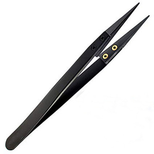 Pincettes noires en céramique à visée droite pour le soudage électronique avec poignée en acier inoxydable pincettes noires à bord pointu - Product Image 1