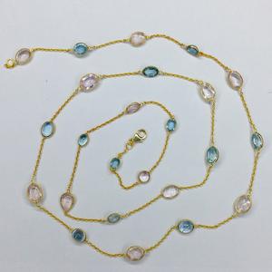 Collar de cadena larga de aguamarina, morganita de Plata de Ley 925, para uso diario - Product Image 4