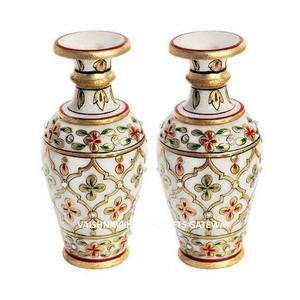 Jarrón y Maceta Decorativos para el Hogar de Mármol Pintado en Oro Pulido, Arte de la India, Hecho a Mano en Piedra - Product Image 1