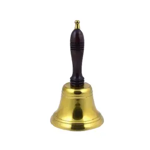 Latão ouro cor mão sino com preto madeira identificador Prime qualidade forma redonda latão mão sino para venda