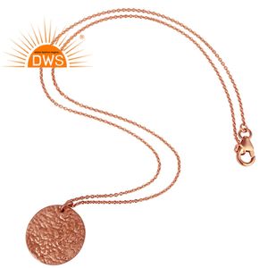 Colgante de Diseño de Disco Liso en Plata Chapada en Oro Rosa de 18k con Cadena de 31 Pulgadas, Fabricante de Joyería Personalizada - Product Image 3