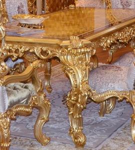 Juego de Muebles de Comedor de Madera de Teca de Lujo Tradicional Royal Villa con Mesa de Comedor Tallada en Dorado, Diseño Maharaja Dorado Antiguo - Product Image 2