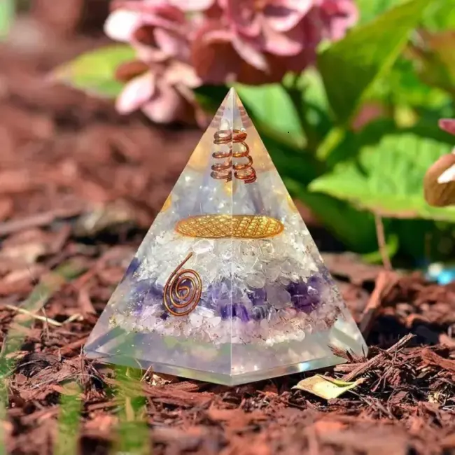 도매 공장 가격 자수정 로즈 클리어 석영 칩 에너지 orgone orgonite 꽃 생명의 상징 피라미드 명상