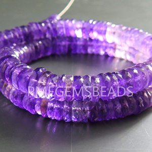 Perles de pierre d'améthyste facettées en forme de pneu Heishi, 5x7mm, couleur violette, pour la création de bijoux (colliers, bracelets, boucles d'oreilles) - Product Image 1