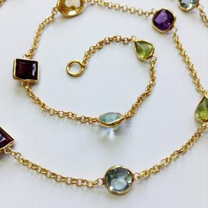 Everyday Wear 925 Sterling Silver <b>Gold</b> Plated Multi-Cut Stones 90 Cms. Long Chain Necklace - Product Image 4