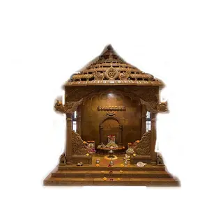 Тяжелая резьба Тиковая древесина Mandir Античная коричневая отделка храм для дома антикварная коричневая отделка храм для дома