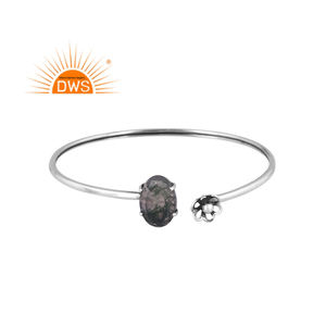 Oxydé 925 Sterling Silver Naturel Mousse Agate Gemme Manchette Bracelet Bijoux Pour Femmes Cadeau Pour Elle - Product Image 1