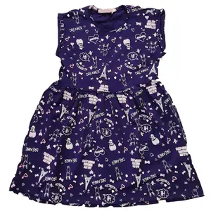 도매 여름 귀여운 패션 소녀 드레스 플레어 슬리브 코튼 인쇄 패션 아기 소녀 민소매 드레스