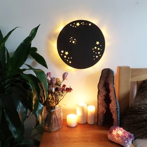 Lámpara de pared de madera, luz de luna llena, álamo grueso, iluminación redonda oscura, estante de pared - Product Image 4