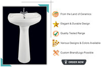 Lavabo sur pied en céramique de forme ovale, lavabo de salle de bain conventionnel avec montage de robinet à trou unique, disponible en différentes tailles