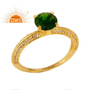 Chrome Diopside Gemstone <b>Solitaire</b> <b>Ring</b> Jewelry Manufacturer 925 Sterling <b>Silver</b> 14k Gold Plated Jewelry Supplier - Product Image 1