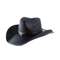 Cappello da Cowboy Western Outback cappello da uomo in feltro di paglia stile donna 100% cinturino in pelle vegana nera paglia con testa di toro in metallo