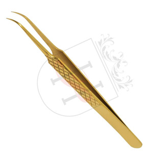 Pincettes professionnelles pour Extension de cils, en acier inoxydable, avec aiguille, Volume incurvé, de couleur or avec Design en diamant, étiquette privée - Product Image 2