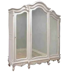 โบราณฝรั่งเศสประตูกระจกตู้ไม้ Armoire พร้อมกระจกสำหรับเฟอร์นิเจอร์ห้องนอน