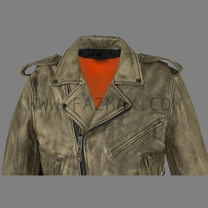 Veste de moto en cuir de vache vieilli pour hommes, grande taille, lacets latéraux en cuir noir délavé, fermeture éclair, imperméable et respirant - Product Image 5