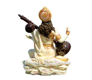 Estatua de poliresina blanca, estatua de mármol, polvo, polvo, poliresina, Saraswati, Idon, diosa India del saber, arte - Product Image 4