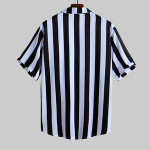 Camisas informales de manga larga para hombre, camisa de vestir a rayas con botones, holgada, sublimación, color blanco y negro - Product Image 2