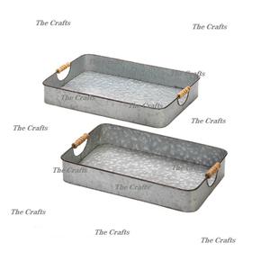 Bandeja para servir galvanizada de forma rectangular con asas de cuerda Bandeja decorativa de calidad superior Juego de dos a precio barato - Product Image 4