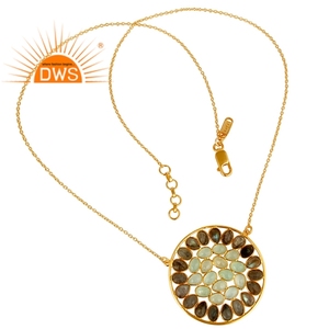 Calcedonia labradorita colgante grueso venta al por mayor 925 Plata chapado en oro cadena collar joyería colección clásica - Product Image 2