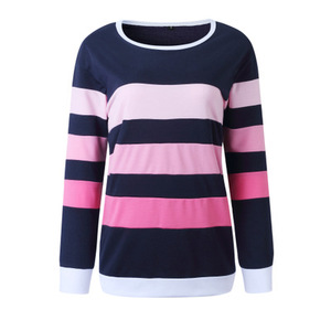 High Quality <b>Women</b> Sweatshirt Color Block Stripes Long Sleeve Crewneck O-Neck Pullover Tee Shirt <b>Tops</b> - Product Image 3