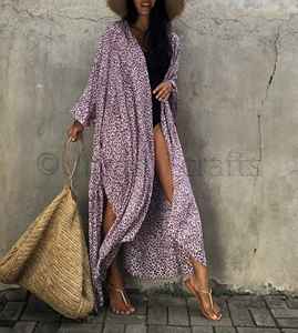 Kimono style bohème pour femmes, vêtements de plage, imprimé léopard, manches longues, Robe de vacances, été - Product Image 1